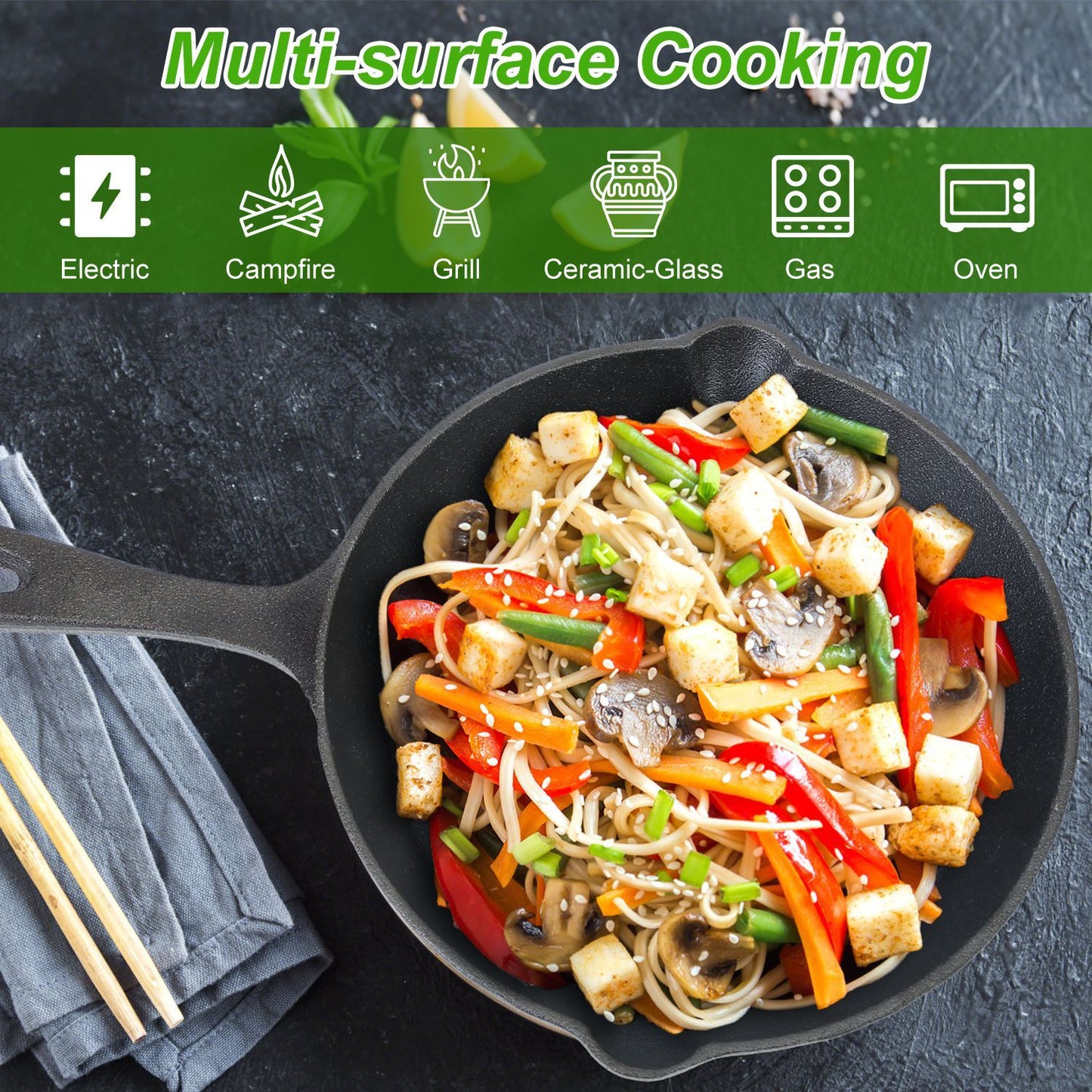 3Pcs Pre-Seasoned Cast Iron Skillet Set 6in 8in 10in Non-Stick Oven Safe Cookware Heat-Resistant Frying Pan