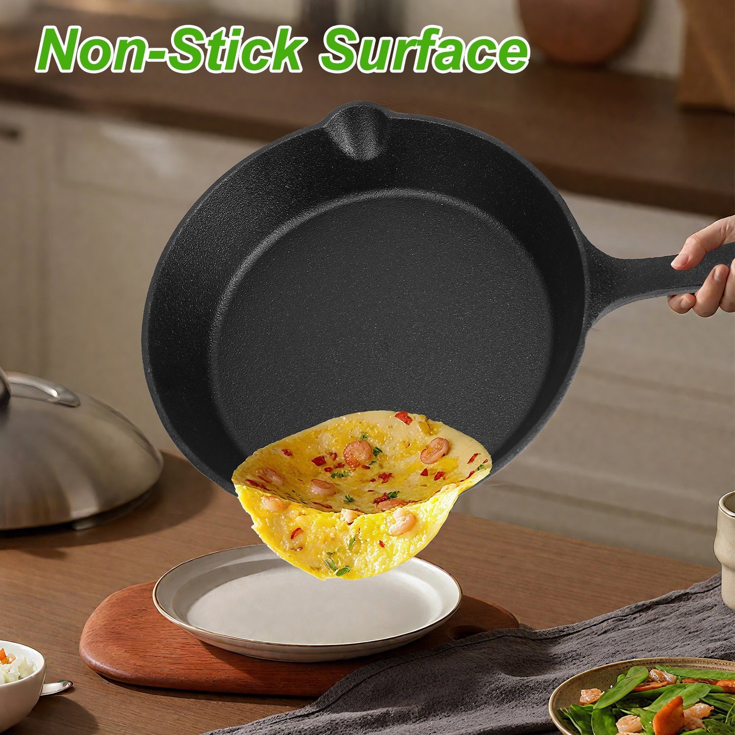 3Pcs Pre-Seasoned Cast Iron Skillet Set 6in 8in 10in Non-Stick Oven Safe Cookware Heat-Resistant Frying Pan