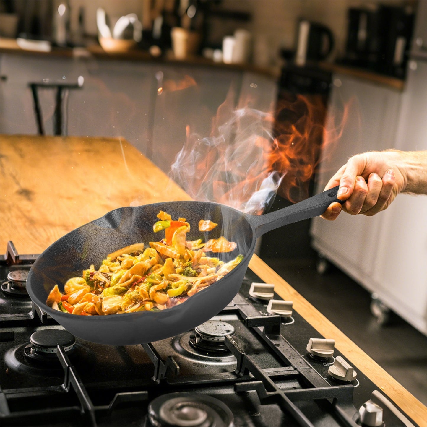 3Pcs Pre-Seasoned Cast Iron Skillet Set 6in 8in 10in Non-Stick Oven Safe Cookware Heat-Resistant Frying Pan
