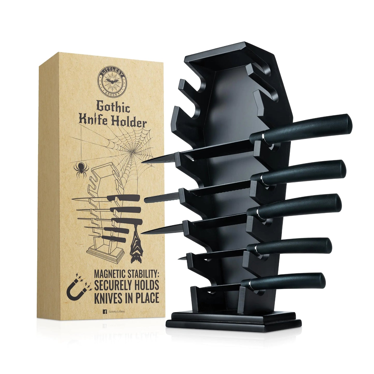 Coffin knife holder has 14 Magnets for 7 knives- Gothic Kitchen Decor and Goth Kitchen Accessories Gothic Knife Holder Halloween Knife Holder for Goth Kitchen Littlesy (Without Knives)