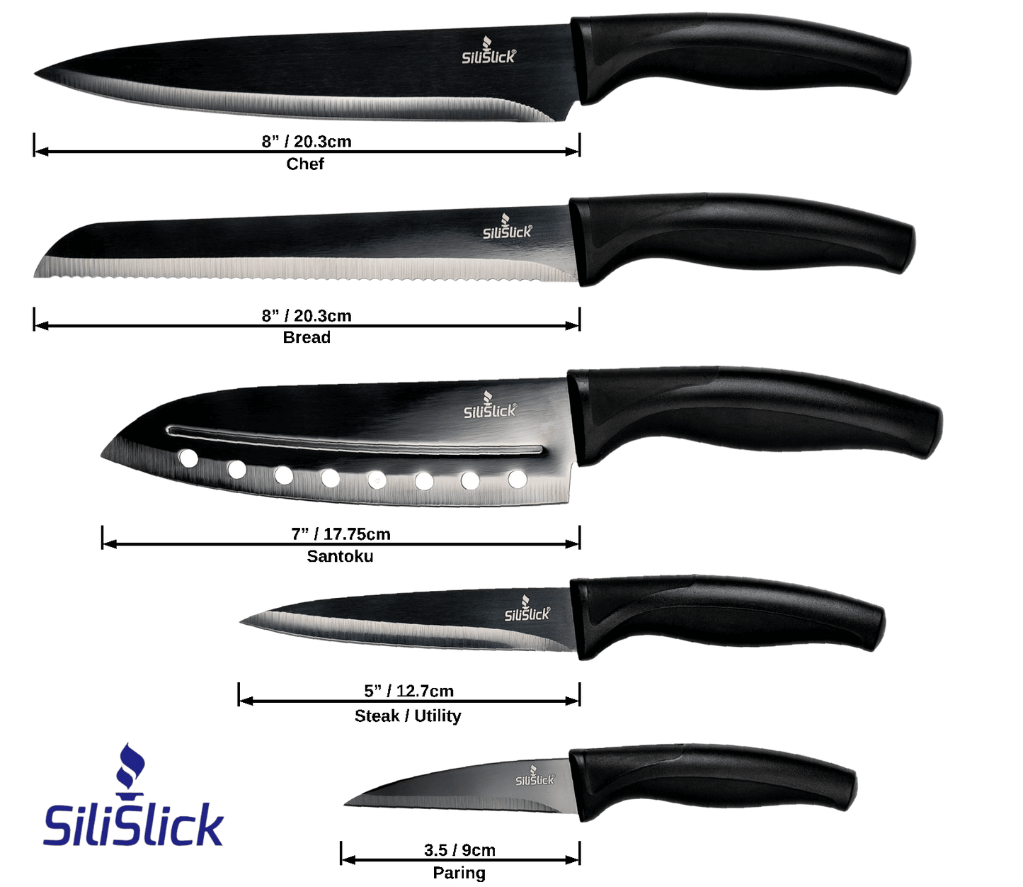 Kitchen Knife Set Kit | Black Magnetic Rack & Sharpener